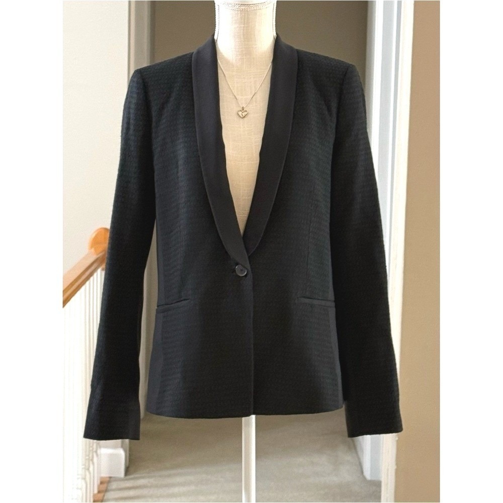 Vince Black Textured Jacquard Shawl Lapel Tuxedo Blazer Jacket Size 10